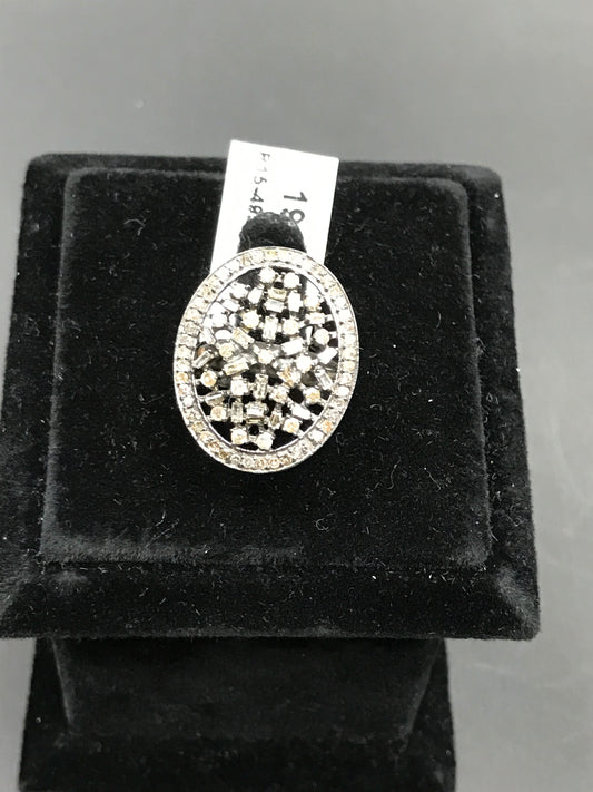 Oval Pave Diamond Ring .925 Oxidized Sterling Silver Diamond Ring, Genuine handmade pave diamond Ring