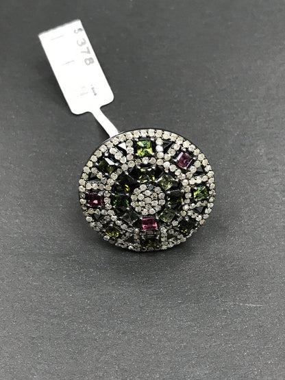 DIAMOND AND MULTI TOURMALINE SILVER RINGS