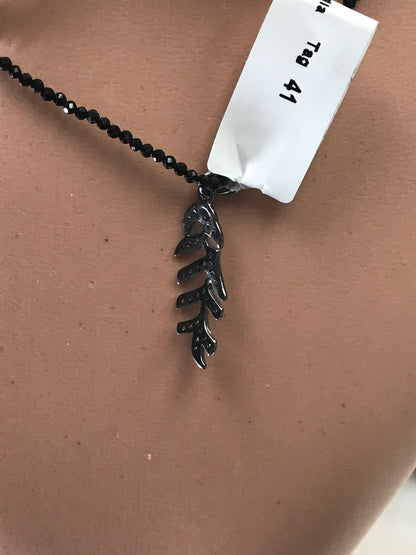 Leaf Diamond Charm .925 Oxidized Sterling Silver Diamond Charms, Genuine handmade pave diamond Charm Size Approx 1.24"( 8 x 31 mm)