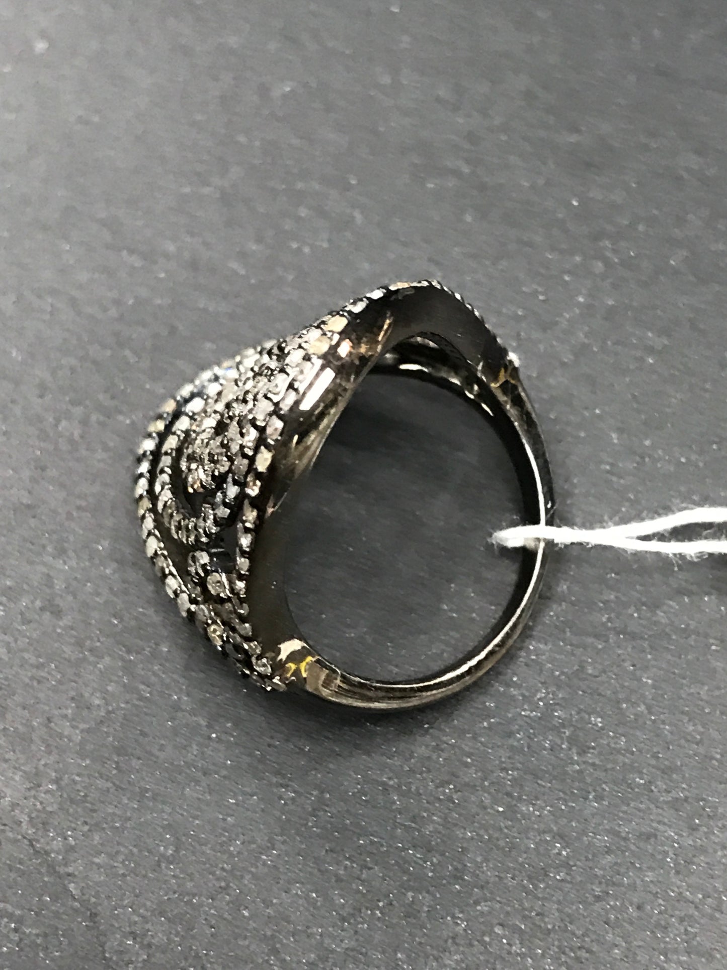 Diamond  Round Shape Diamond Ring, Pave Diamond Ring,Pave  Appx 24 x 24 mm. Sterling Silver