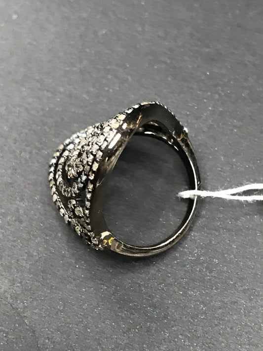 Diamond  Round Shape Diamond Ring, Pave Diamond Ring,Pave  Appx 24 x 24 mm. Sterling Silver