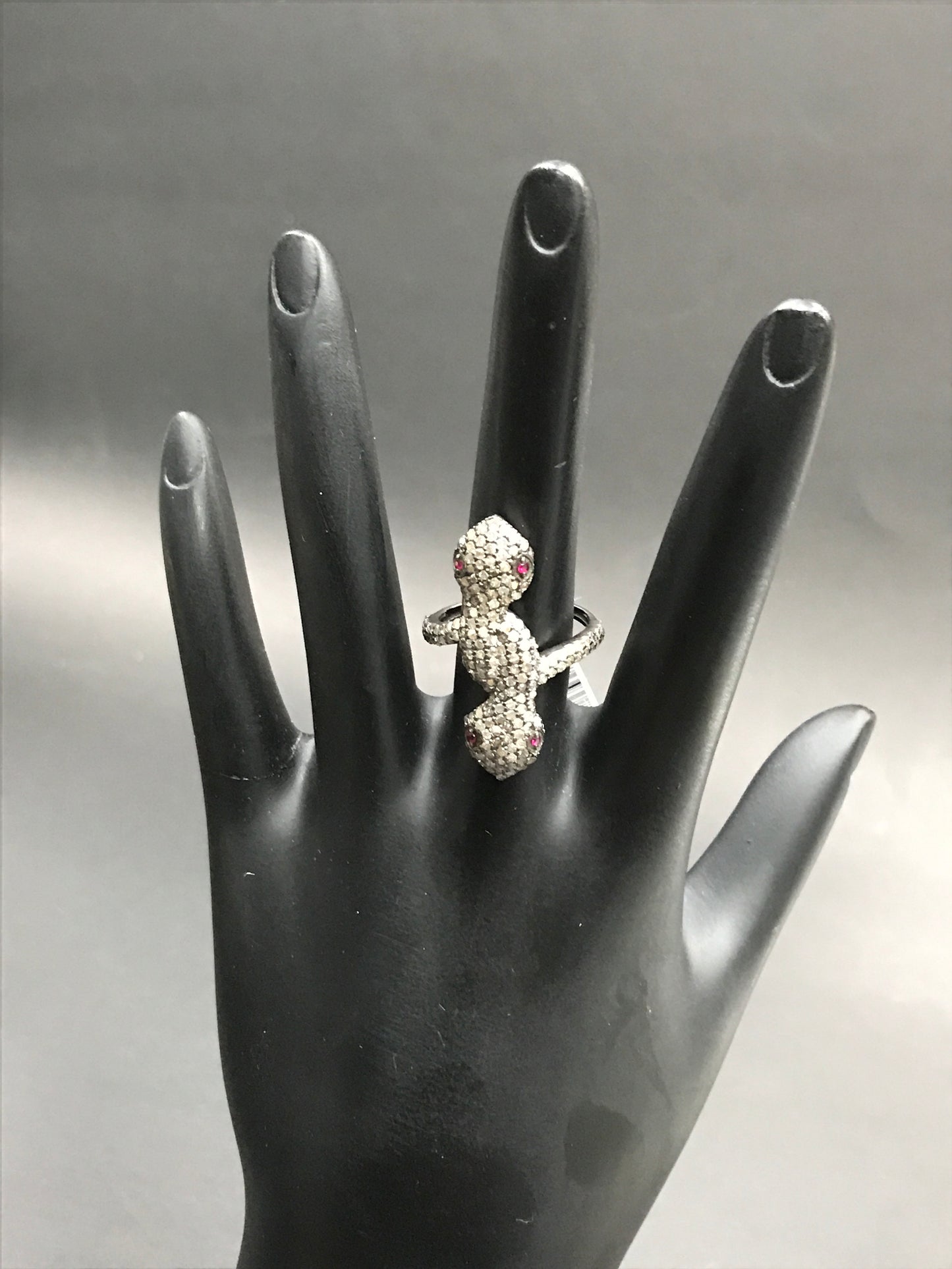 Double Sanke Pave Diamond Ring .925 Oxidized Sterling Silver Diamond Ring, Genuine handmade pave diamond Ring Size Approx 1.24"(9 x 31 MM)