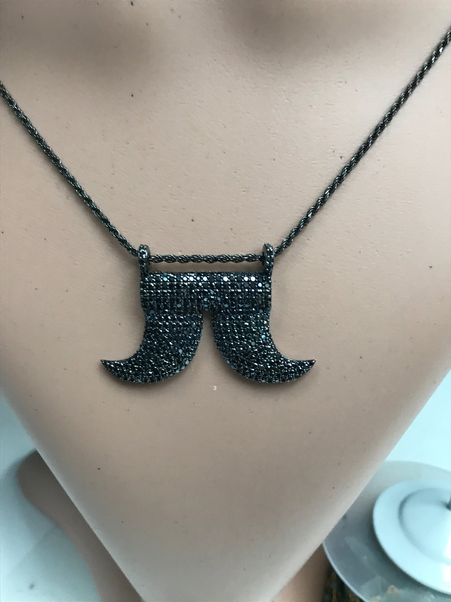 Horns Shaped Black Spinel Charm