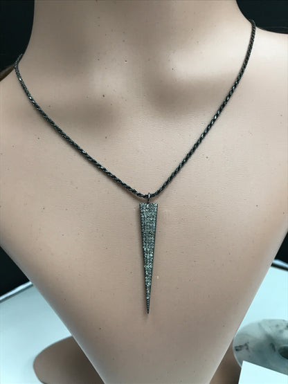 Diamond Spike Pendant, Pave Diamond Pendant,Pave Spike Necklace, Appx 46 x 8mm. Sterling Silver