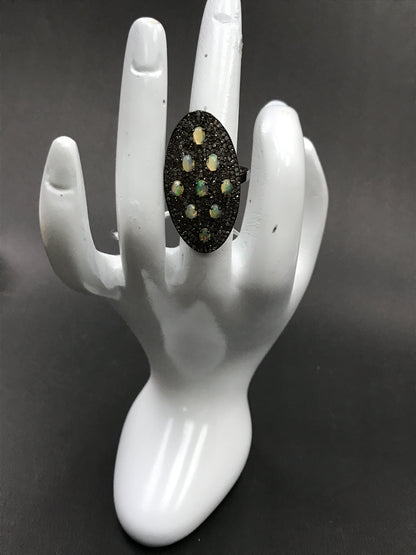 Oval Shape Diamond Ring with Opal Stone