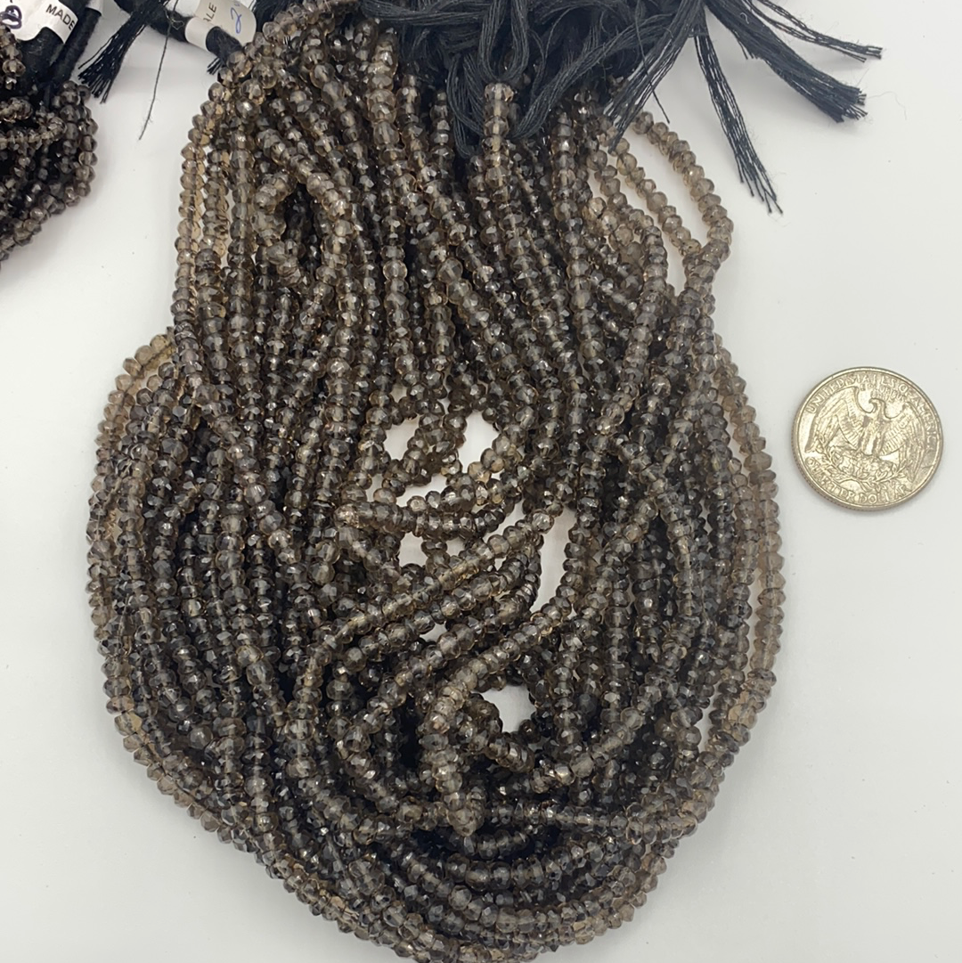 Quartz, Smoky Quartz Round Beads Facetted 3-4mm