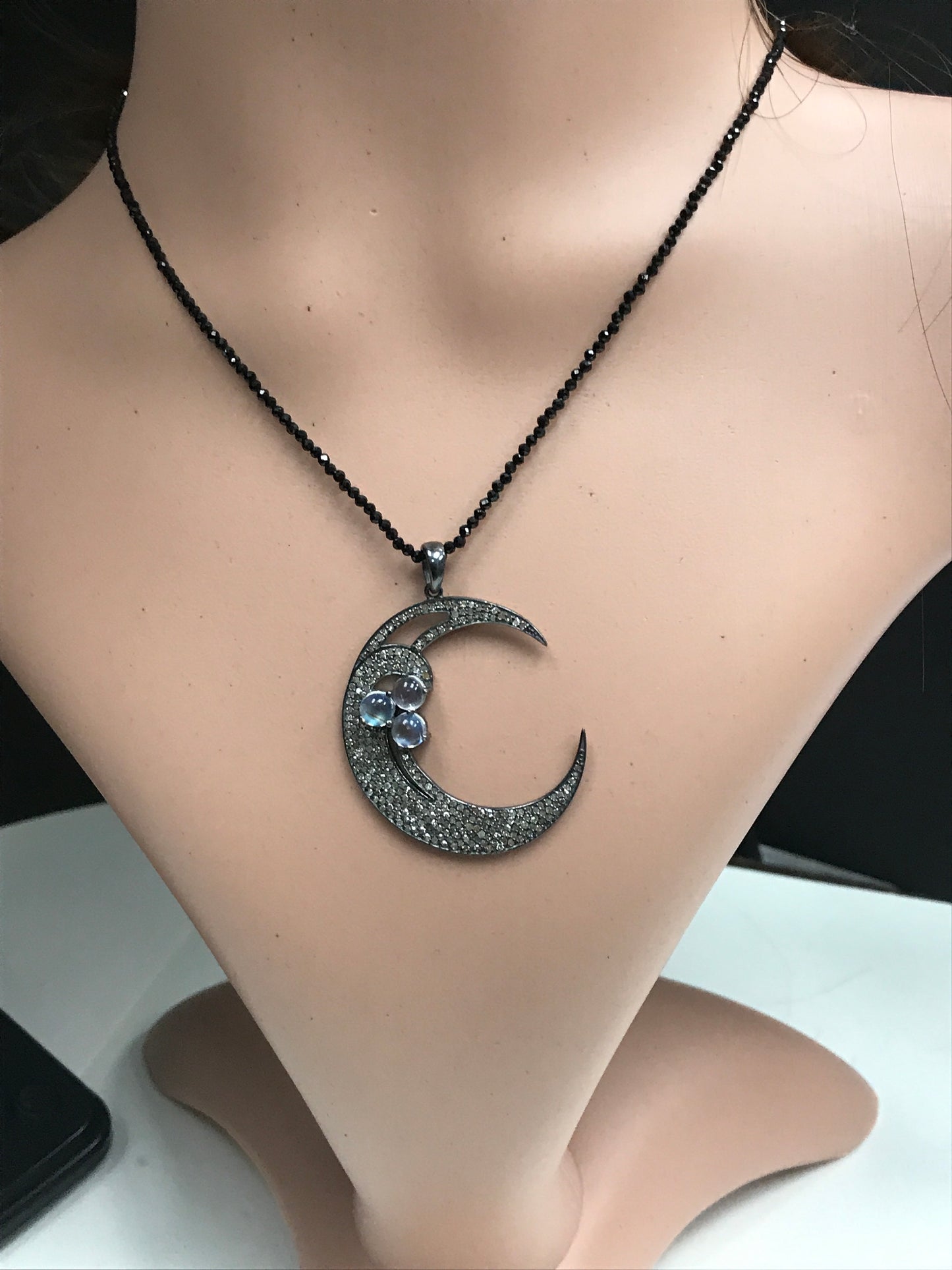 Moon Diamond Charm .925 Oxidized Sterling Silver Diamond Charms, Genuine handmade pave diamond Charm Size Approx 1.60"(40 x 35 MM)