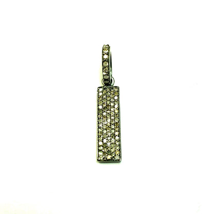 Rectangle Diamond Charms .925 Oxidized Sterling Silver Diamond Charms, Genuine handmade pave diamond Charm Size Approx 0.72"(6 x 18 mm)