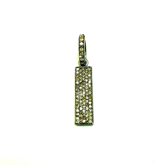Rectangle Diamond Charms .925 Oxidized Sterling Silver Diamond Charms, Genuine handmade pave diamond Charm Size Approx 0.72"(6 x 18 mm)