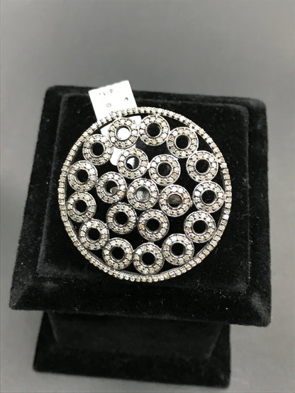 Pave Diamond Ring .925 Oxidized Sterling Silver Diamond Ring, Genuine handmade pave diamond Ring Size Approx 1.56"(39 MM)