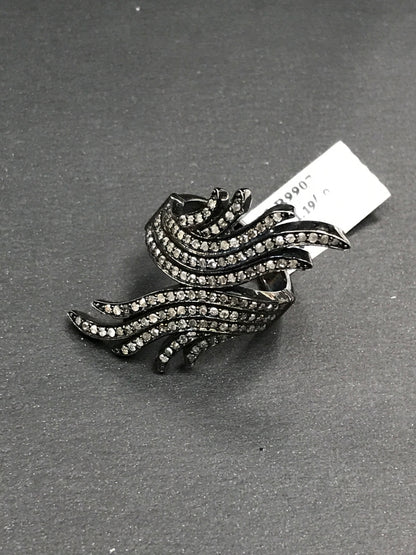 Diamond and Silver Black Rhodium Finish Ring