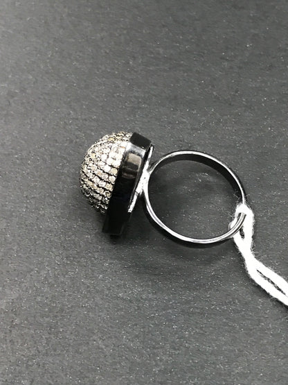 Ball Pave Diamond Ring .925 Oxidized Sterling Silver Diamond Ring, Genuine handmade pave diamond Ring Size Approx 0.80"(20 MM)