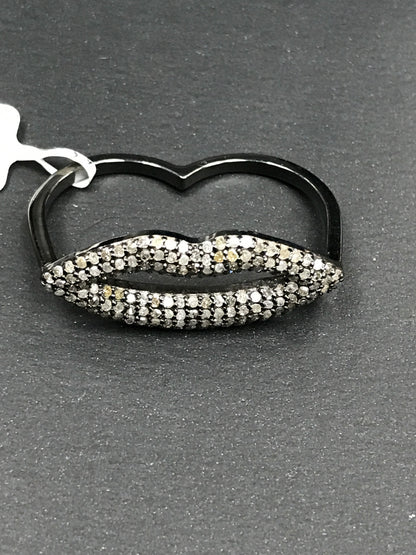 Lipes Pave Diamond Ring .925 Oxidized Sterling Silver Diamond Ring, Genuine handmade pave diamond Ring Size Approx 1.28"(13 x 32 MM)