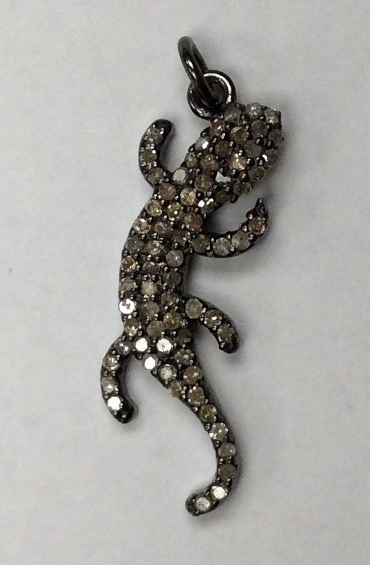 Diamond  Lizard Diamond Pendant, Pave Diamond Pendant, Lizard Necklace, Approx 27 x 9mm. Sterling Silver