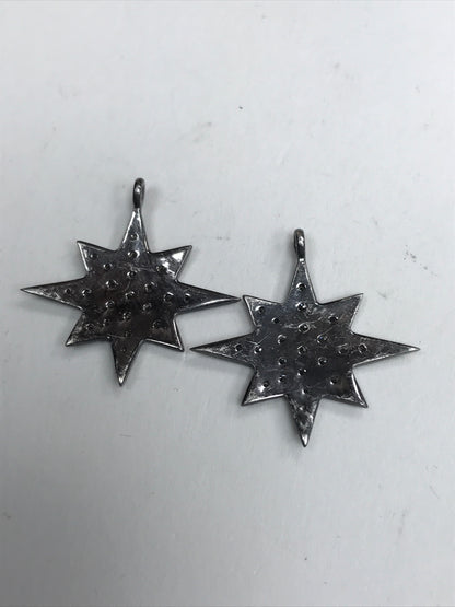 Star Shape Diamond Pendant .925 Oxidized Sterling Silver Diamond Pendant, Genuine handmade pave diamond Pendant.