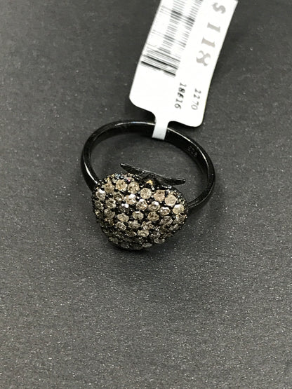 Diamond Strawberry Diamond Ring, Pave Diamond Ring, Pave Strawberry Ring, Approx 14 x 13mm. Sterling Silver