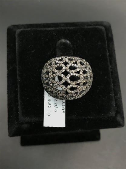 Pave Diamond Ring .925 Oxidized Sterling Silver Diamond Ring, Genuine handmade pave diamond Ring Size Approx 1.00"(20 x 25 MM)