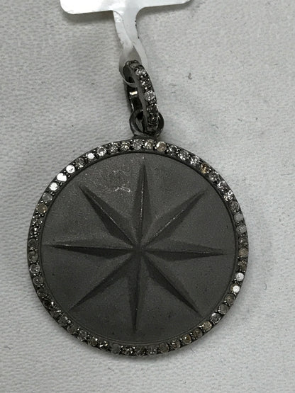Round Silver Pave Diamond Pendant