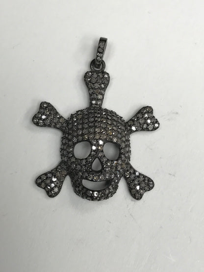 Diamond Charm .925 Oxidized Sterling Silver Diamond Charms, Genuine handmade pave diamond Charm Size Approx 1.28"(32 x 29 MM)