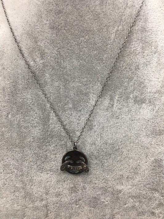Happy face Emoji Silver Diamond Necklace with Silver Chain