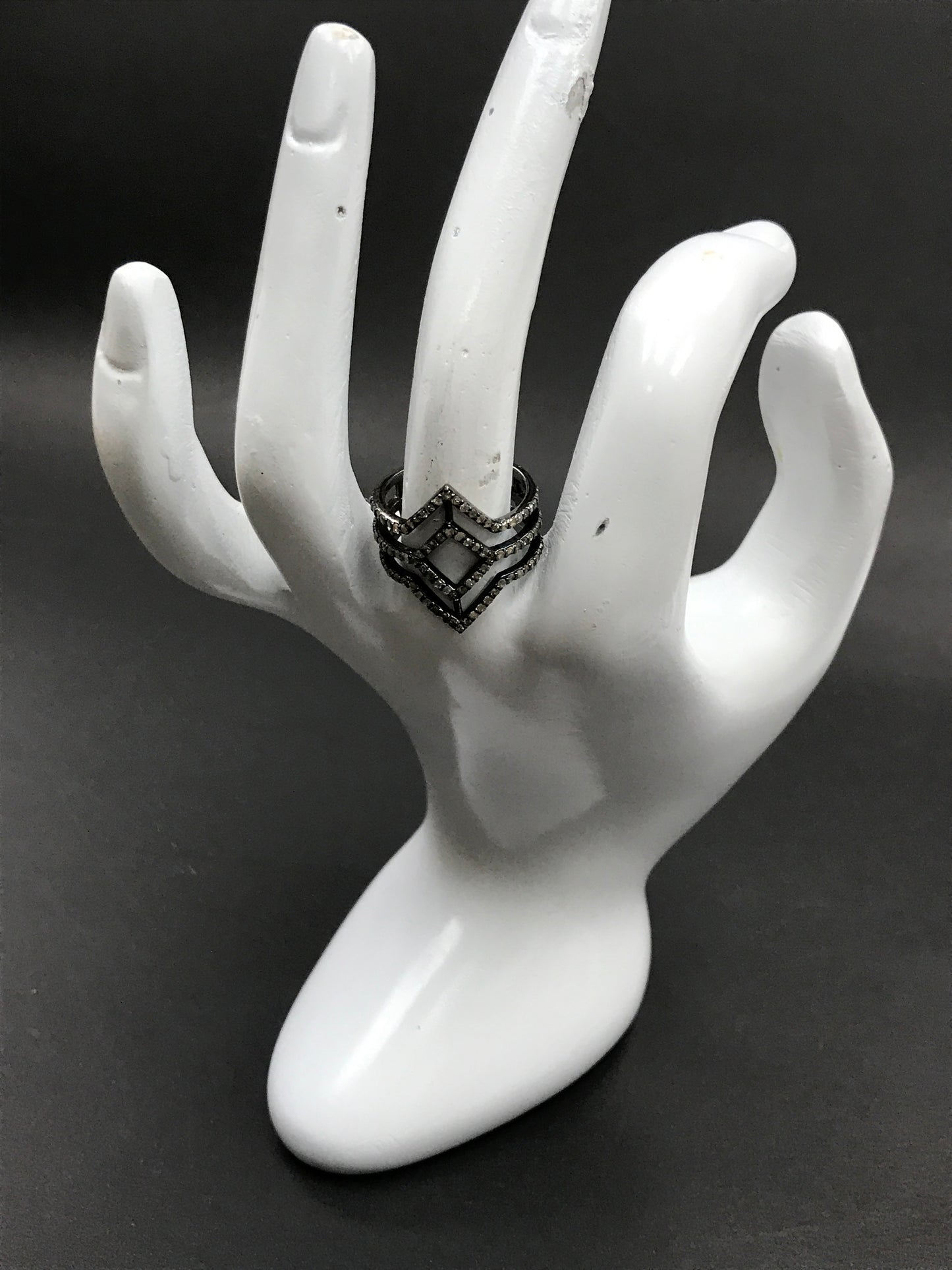 Pave Diamond Ring .925 Oxidized Sterling Silver Diamond Ring