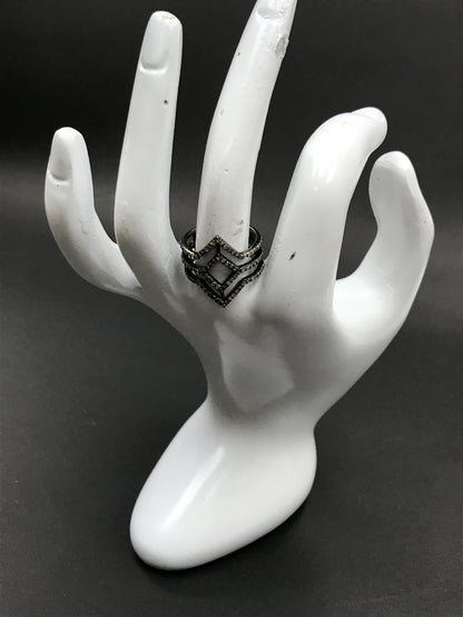 Pave Diamond Ring .925 Oxidized Sterling Silver Diamond Ring