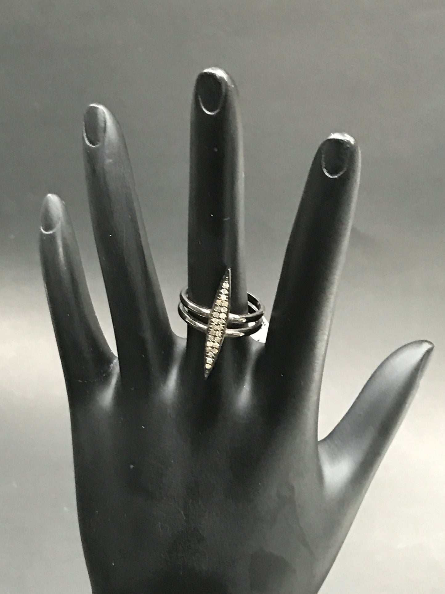 Pave Diamond Ring .925 Oxidized Sterling Silver Diamond Ring