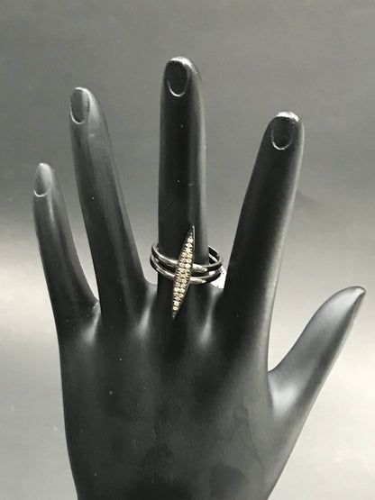 Pave Diamond Ring .925 Oxidized Sterling Silver Diamond Ring