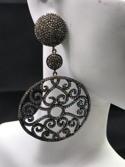Diamond and Silver Black Rhodium Finish Earrings
