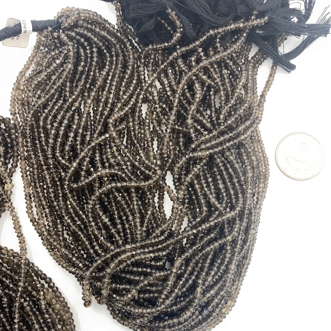 Quartz, Smoky Quartz Round Beads Facetted 3-4mm