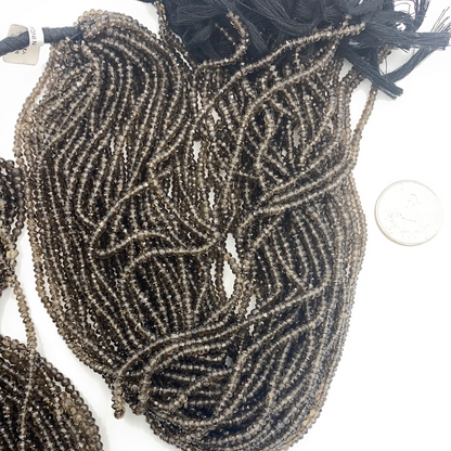 Quartz, Smoky Quartz Round Beads Facetted 3-4mm