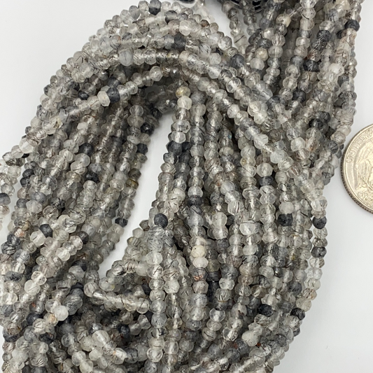 Quartz, Black Rutilated quartz Beads Facetted 3-4mm
