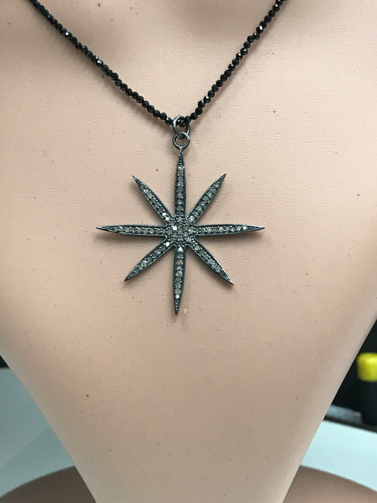 Stars Diamond Charm .925 Oxidized Sterling Silver Diamond Charms, Genuine handmade pave diamond Charm Size Approx 1.60"(40 x 37 MM)