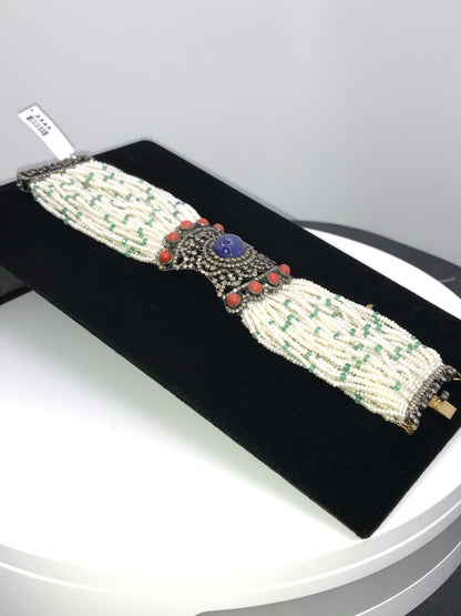 Tanzanite and Coral Designer Diamond Bracelet with Pearls