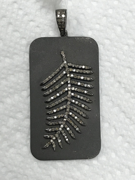 Rectangle with Embedded Leaf Diamond Pendants & Charms