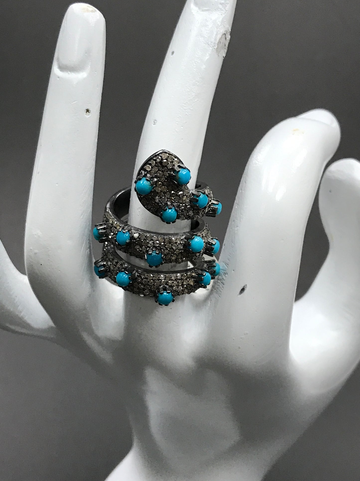 Snake shape Pave Diamond Ring .925 Oxidized Sterling Silver Diamond Ring, Genuine handmade pave diamond Ring Size Approx 1.40"(35 MM)