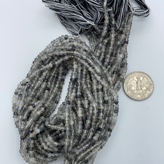Quartz, Black Rutilated quartz Beads Facetted 3-4mm