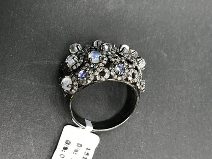 Daimond and Rainbow Moonstone Silver Rings