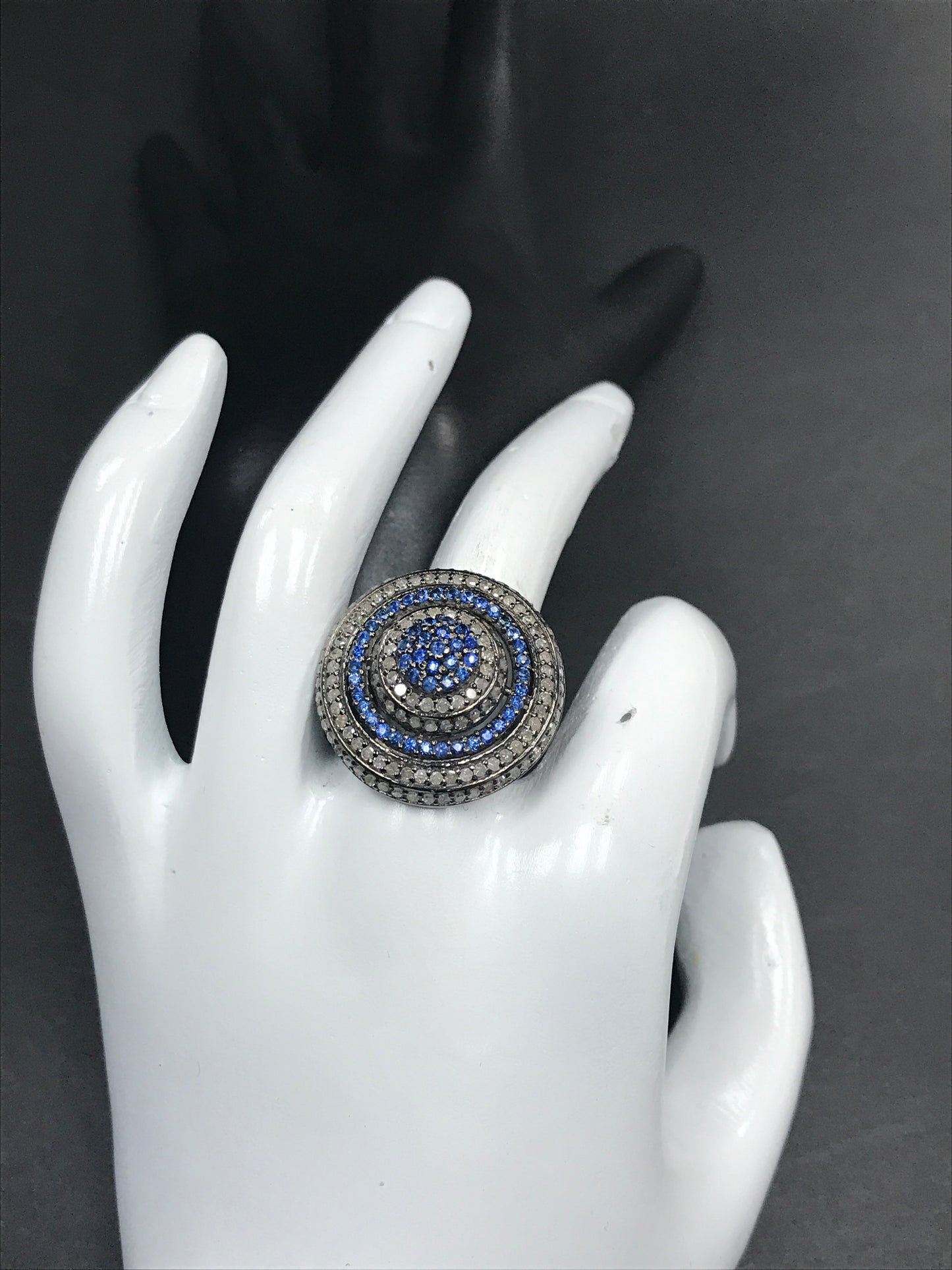 Diamond and Silver Sapphire Stone Black Rhodium Finish Rings