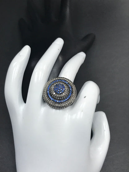 Diamond and Silver Sapphire Stone Black Rhodium Finish Rings