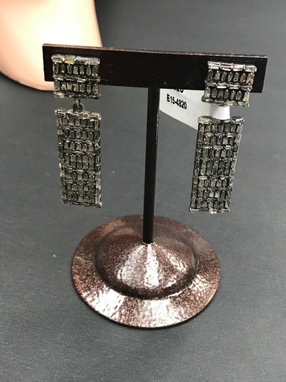 Rectangle shape Diamond Silver Earring .925 Oxidized Sterling Silver Diamond Earring, Genuine handmade pave diamond Earring.