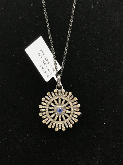 Sun Burst Diamond Pendants & Charms, Red Stone Middle
