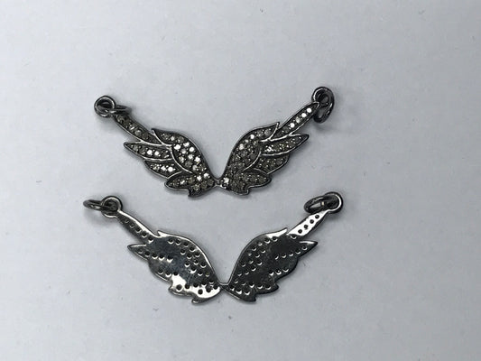 Diamond Wings Diamond Pendant, Pave Diamond Pendant, Wings Necklace, Approx 36 x 13 MM. Sterling Silver