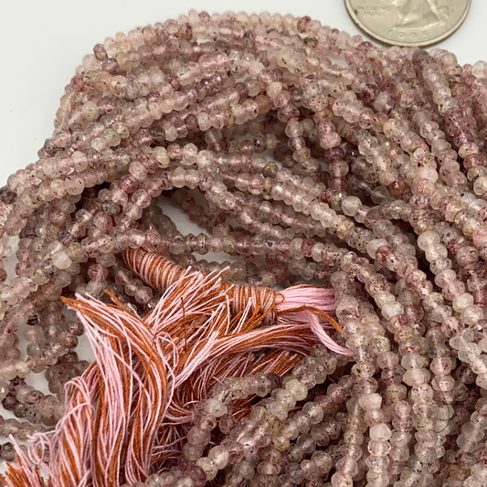 Quartz, Strawberry Roundel Beads Facetted 3-4mm