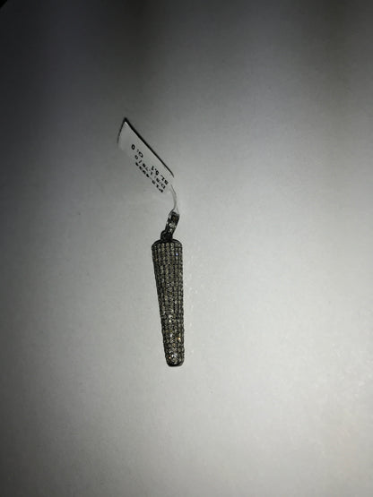 Tube Shape Diamond Pendant .925 Oxidized Sterling Silver Diamond Pendant, Genuine handmade pave diamond Pendant.