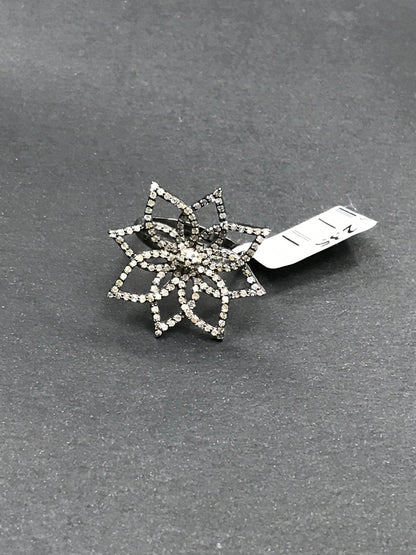 Flower Pave Diamond Ring .925 Oxidized Sterling Silver Diamond Ring, Genuine handmade pave diamond Ring Size Approx 1.08"(27 x 27 MM)