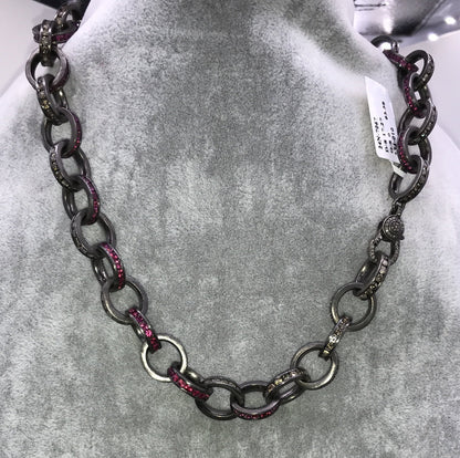 Chain Link Diamond and Ruby Necklace