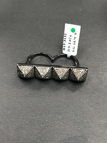 Pyramid Pave Diamond Ring .925 Oxidized Sterling Silver Diamond Ring, Genuine handmade pave diamond Ring Size Approx 1.96"(8 x 12 x 49 MM)