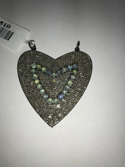 Heart Shape Diamond Charm .925 Oxidized Sterling Silver Diamond Charms, Genuine handmade pave diamond Charm Size Approx 1.80"(45 MM)