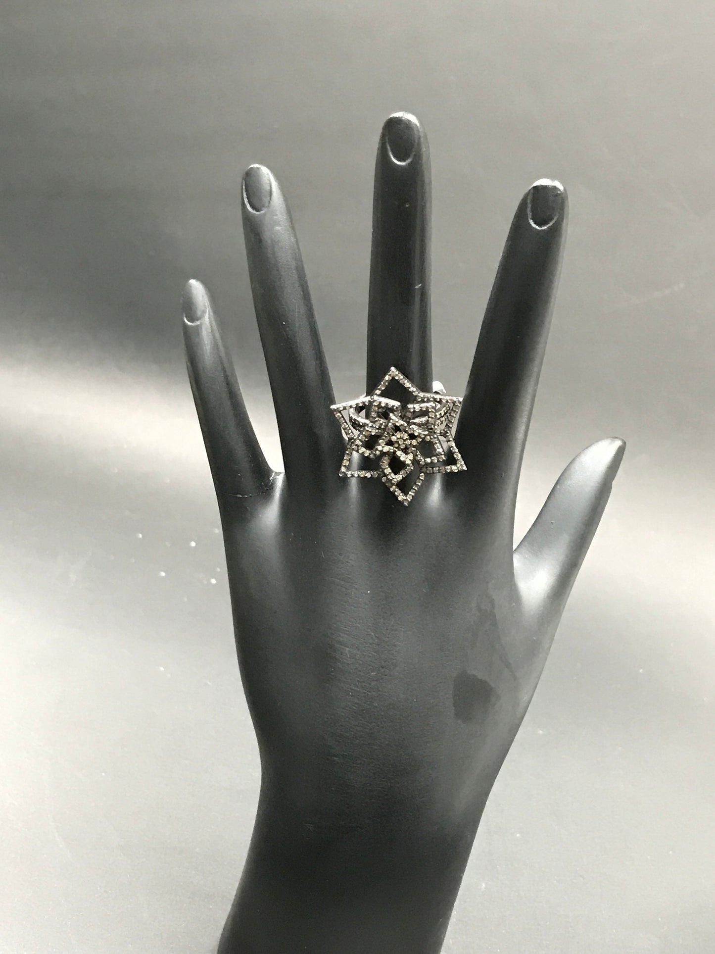 Diamond  Flower Diamond Ring, Pave Diamond Ring, Pave Flower  Ring, Approx 27 x 27mm. Sterling Silver